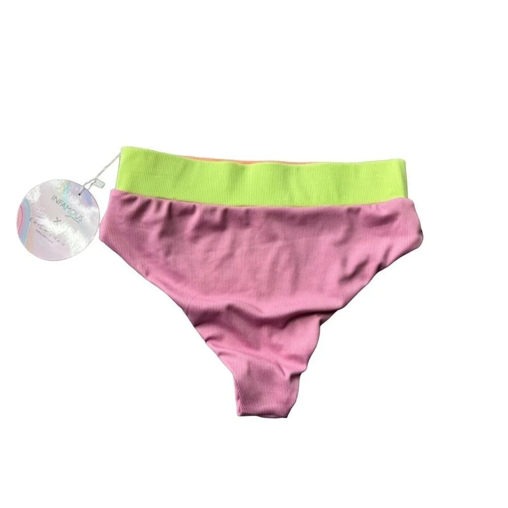 Infamous Swim X Eric Shaw Women's Pink Orange Lime Ginger Bottoms Size XL NEW